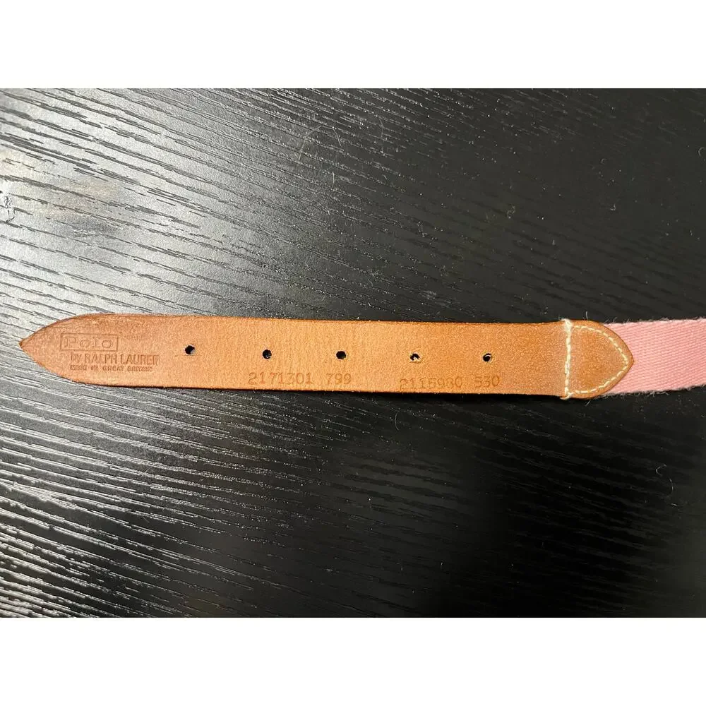 Y2K Preppy Style Polo Ralph Lauren Pink Canvas and Leather Adjustable Belt